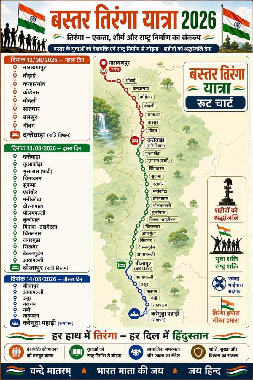 IMG 20260811 WA0082 बस्तर तिरंगा यात्रा में उपमुख्यमंत्री विजय शर्मा होंगे शामिल, नक्सल प्रभाव से बाहर आए गांवों तक पहुंचेगी बाइक रैली